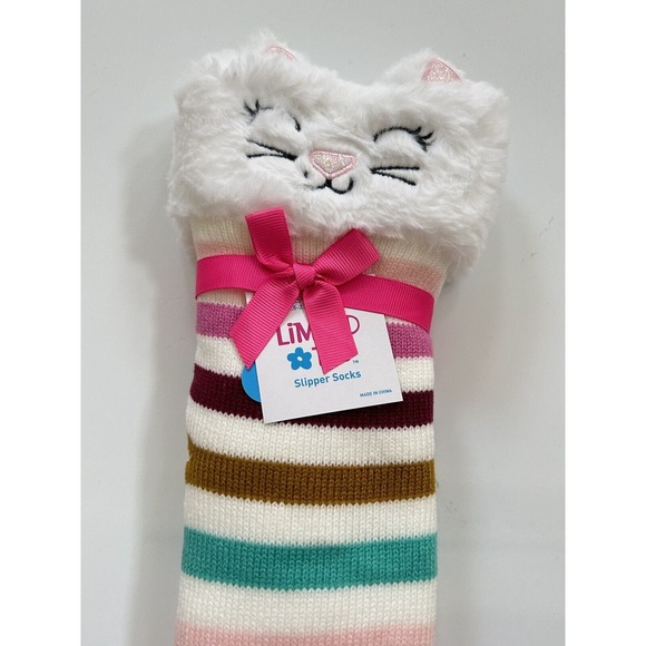 LIMITED TOO Girl Slipper Socks Multicolor White Acrylic Fleece Lined Cat OneSize - Picture 6 of 16
